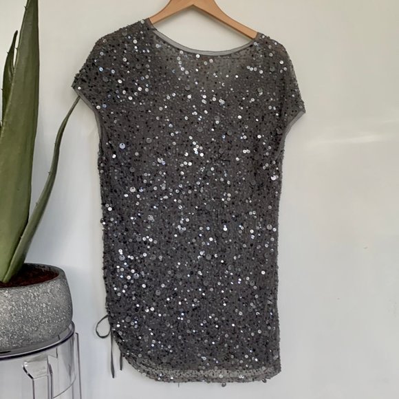 Gold Hawk Sequin Silk Renoir Tunic Grey Large - Picture 3 of 8
